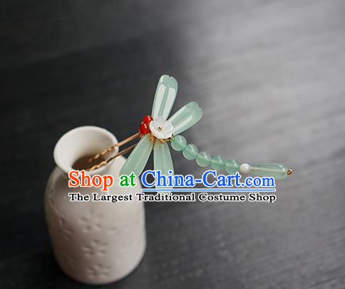 Chinese Classical Hair Clip Hair Accessories Handmade Ancient Hanfu Green Beads Dragonfly Hairpin for Women