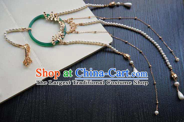 Handmade Chinese Women Jade Waist Accessories Classical Hanfu Pearls Tassel Belt Pendant