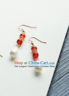 Handmade Chinese Women Cheongsam Ear Accessories Classical Hanfu Red Beads Earrings