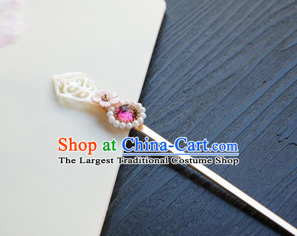 Chinese Classical Shell Hair Clip Hair Accessories Handmade Ancient Hanfu Rosy Crystal Hairpin for Women