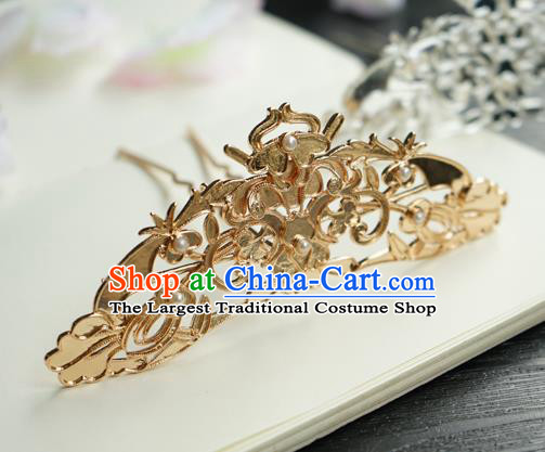 Chinese Classical Golden Hair Crown Hair Accessories Handmade Ancient Tang Dynasty Court Hairpin for Women