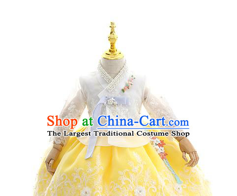 Asian Korea Court Girls White Lace Blouse and Dress Korean Kids Birthday Fashion Traditional Hanbok Apparels Costumes