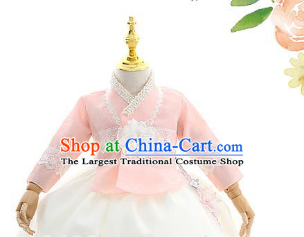 Asian Korea Court Girls Pink Blouse and White Dress Korean Kids Birthday Fashion Traditional Hanbok Apparels Costumes