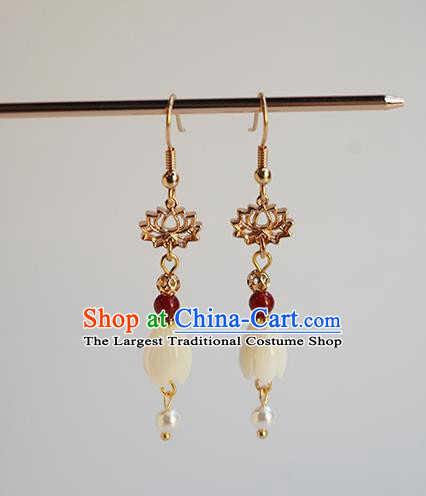 Handmade Chinese Classical Golden Lotus Ear Accessories Ancient Women Hanfu Yulan Magnolia Earrings