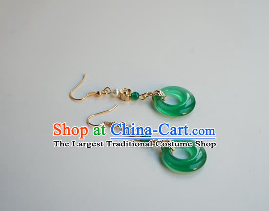 Handmade Chinese Classical Green Ring Ear Accessories Ancient Women Hanfu Earrings