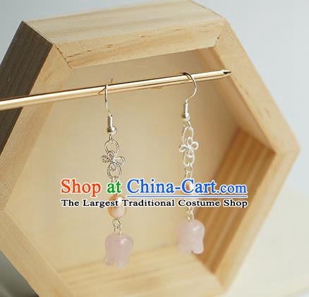 Handmade Chinese Classical Pink Convallaria Ear Accessories Ancient Women Hanfu Pearl Earrings