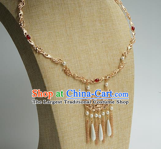 Chinese Handmade Hanfu Ming Dynasty Necklace Classical Jewelry Accessories Ancient Princess Golden Necklet for Women