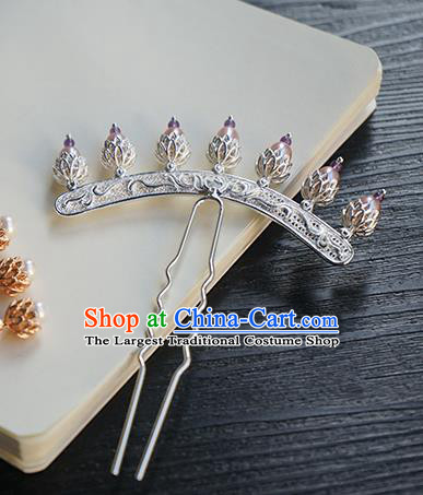 Chinese Classical Hanfu Pearls Hair Accessories Handmade Ancient Tang Dynasty Imperial Concubine Argent Hairpin for Women