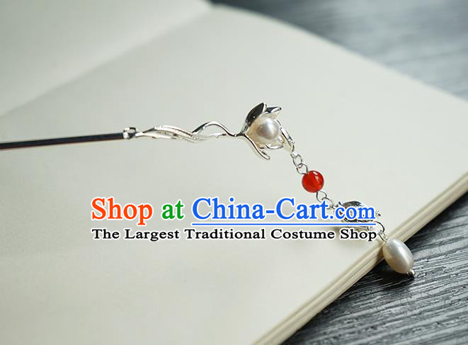 Chinese Classical Hanfu Tassel Step Shake Hair Accessories Handmade Ancient Song Dynasty Argent Hairpin for Women