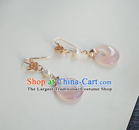 Handmade Chinese Ear Accessories Ancient Women Hanfu Classical Cheongsam Pink Ring Earrings