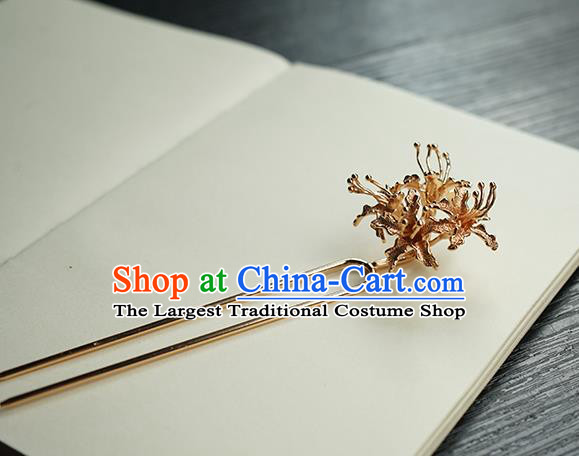 Chinese Classical Hanfu Hair Accessories Handmade Ancient Imperial Concubine Golden Manjusaka Hairpin for Women