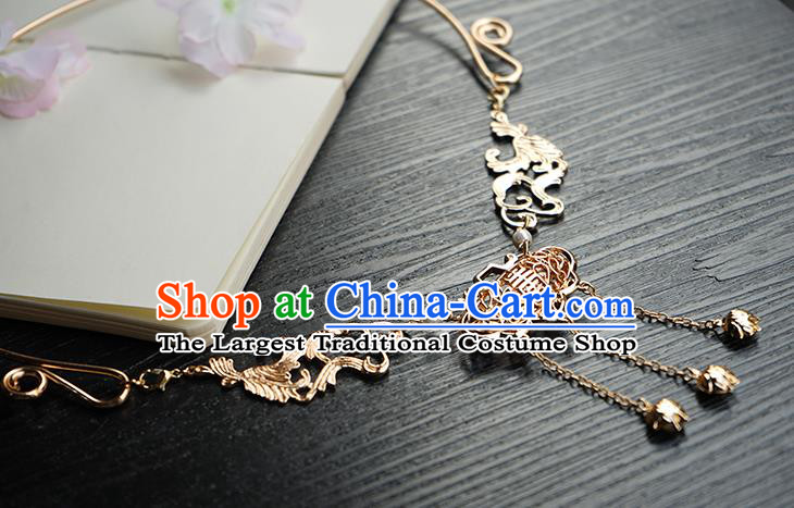 Chinese Handmade Hanfu Golden Tassel Necklace Classical Jewelry Accessories Ancient Princess Longevity Lock Necklet for Women