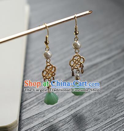 Handmade Chinese Green Lotus Seedpod Ear Accessories Ancient Women Hanfu Classical Cheongsam Earrings