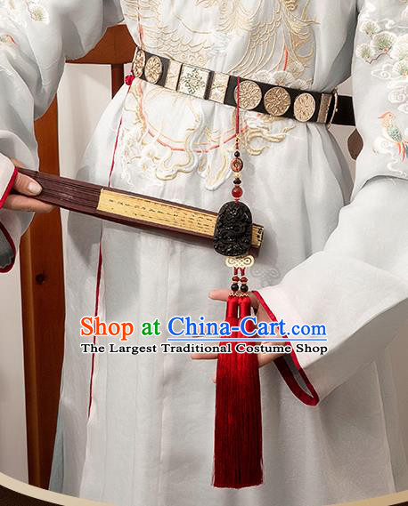 Chinese Classical Black Jade Waist Accessories Ancient Swordsman Hanfu Tassel Belt Pendant