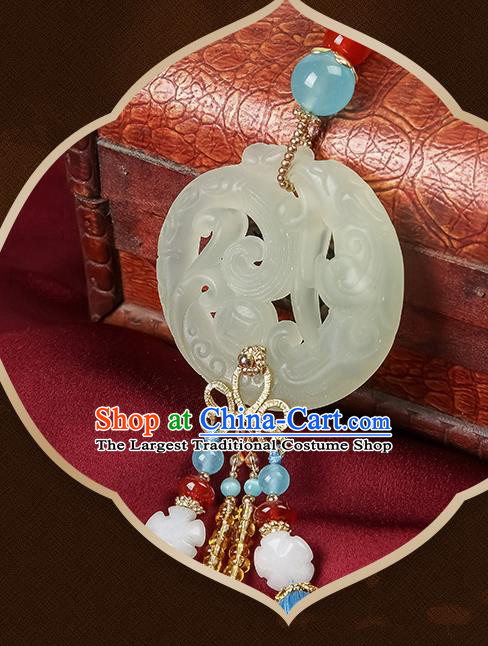 Chinese Classical Jade Carving Waist Accessories Ancient Swordsman Hanfu Blue Tassel Belt Pendant