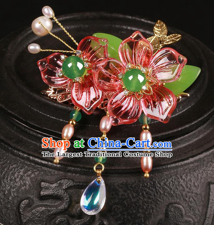 Chinese Classical Red Flowers Hair Claw Hair Accessories Handmade Ancient Court Lady Hanfu Hairpins for Women