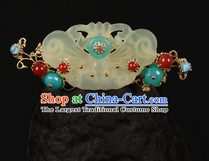 Chinese Classical Ming Dynasty Jade Hair Crown Hair Accessories Handmade Ancient Court Hanfu Hairpin for Women