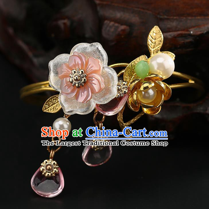 Chinese Handmade Song Dynasty Golden Bracelet Classical Jewelry Accessories Ancient Hanfu Flower Bangle for Women