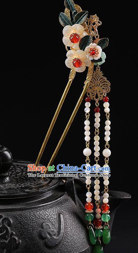 Chinese Classical Beads Tassel Hair Crown Hanfu Hair Accessories Handmade Ancient Princess Plum Blossom Hairpins for Women