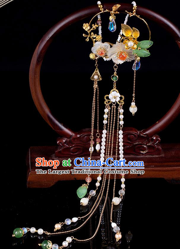 Chinese Classical Hanfu Shell Flowers Tassel Waist Accessories Ancient Princess Belt Pendant