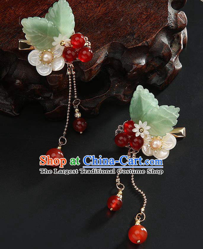 Chinese Classical Green Leaf Hair Claws Hanfu Hair Accessories Handmade Ancient Princess Hairpins Shell Hair Stick for Women