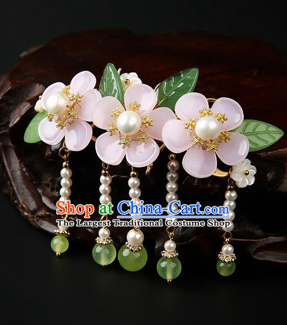 Chinese Classical Song Dynasty Beads Tassel Hair Claw Hanfu Hair Accessories Handmade Ancient Princess Flowers Hairpins for Women