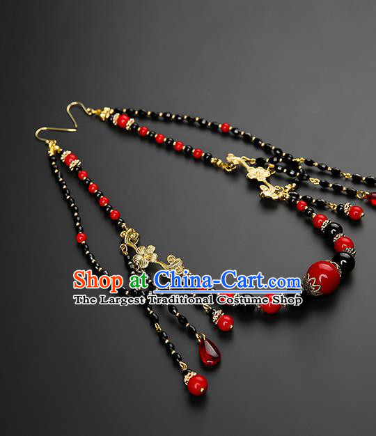 Chinese Classical Black Beads Tassel Eyebrows Pendant Hanfu Hair Accessories Handmade Ancient Princess Hair Clasp for Women