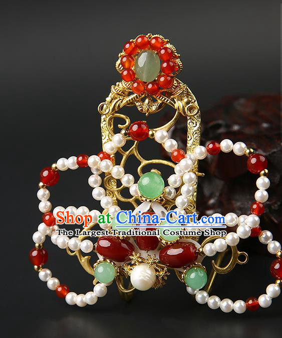 Chinese Classical Song Dynasty Pearls Hair Crown Hanfu Hair Accessories Handmade Ancient Empress Golden Hairpins for Women