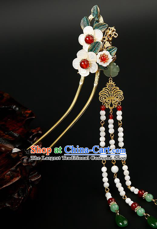 Chinese Classical Plum Blossom Hair Clip Hanfu Hair Accessories Handmade Ancient Song Dynasty Imperial Concubine Tassel Hairpins for Women