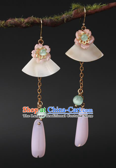 Handmade Chinese Shell Ear Accessories Classical Eardrop Ancient Women Hanfu Jade Earrings