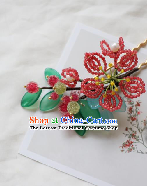 Chinese Classical Beads Flower Hair Clip Hanfu Hair Accessories Handmade Ancient Princess Waxberry Hairpins for Women