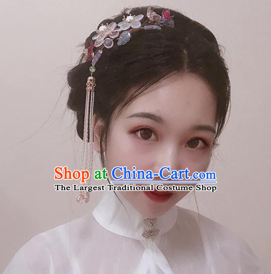 Chinese Classical Crystal Tassel Hair Comb Women Hanfu Hair Accessories Handmade Ancient Princess Flowers Hairpins