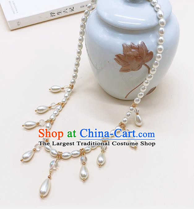 Chinese Classical White Pearls Hair Clasp Women Hanfu Hair Accessories Handmade Ancient Princess Eyebrows Pendant