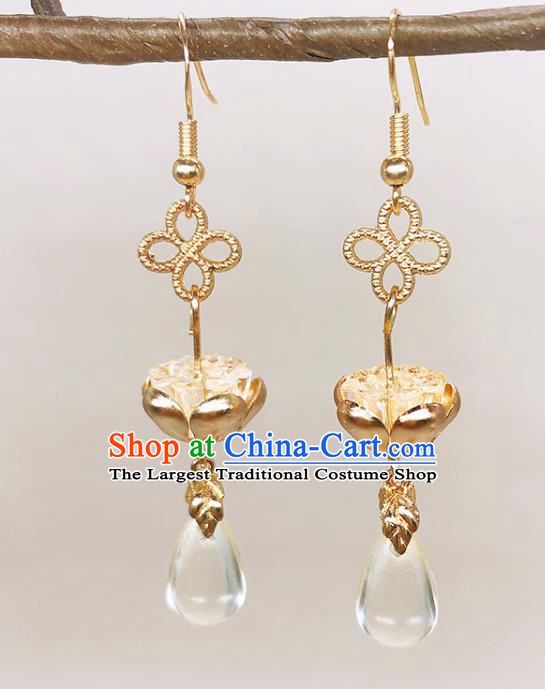 Handmade Chinese Ming Dynasty Golden Lotus Seedpod Ear Accessories Classical Eardrop Ancient Court Women Hanfu Earrings