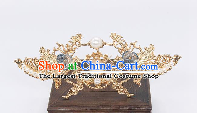 Chinese Classical Hair Crown Women Hanfu Hair Accessories Handmade Ancient Ming Dynasty Princess Golden Hairpins