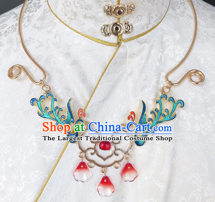 Chinese Handmade Ming Dynasty Cloisonne Phoenix Necklet Classical Jewelry Accessories Ancient Hanfu Necklace for Women