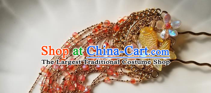 Chinese Classical Beads Tassel Hair Clip Hanfu Hair Accessories Handmade Ancient Song Dynasty Shell Fish Hairpins for Women