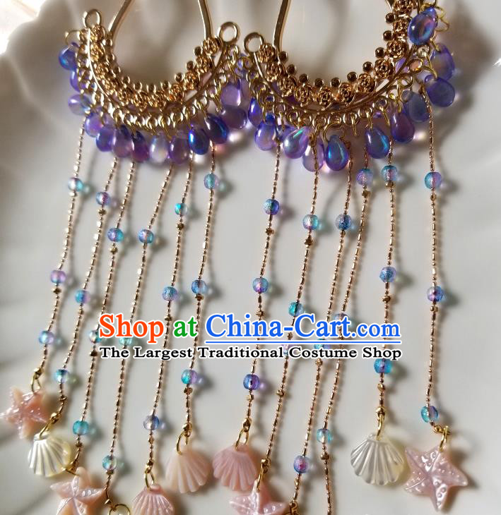 Chinese Classical Purple Beads Hair Clip Hanfu Hair Accessories Handmade Ancient Song Dynasty Shell Tassel Hairpins for Women