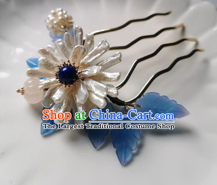 Chinese Classical Shell Chrysanthemum Hair Comb Hanfu Hair Accessories Handmade Ancient Song Dynasty Empress Hairpins for Women