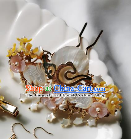 Chinese Classical Shell Rabbit Hair Claw Hanfu Hair Accessories Handmade Ancient Queen Pearls Hairpins for Women