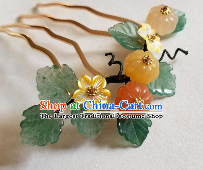 Chinese Classical Pumpkin Hair Comb Hanfu Hair Accessories Handmade Ancient Song Dynasty Empress Jade Hairpins for Women