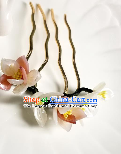 Chinese Classical Pink Magnolia Hair Comb Hanfu Hair Accessories Handmade Ancient Song Dynasty Empress Shell Hairpins for Women