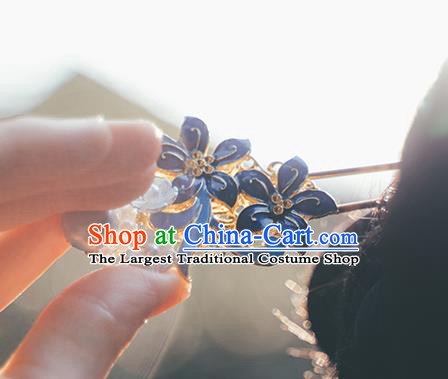 Chinese Classical Cloisonne Flowers Hair Clip Hanfu Hair Accessories Handmade Ancient Princess Pearls Hairpin for Women