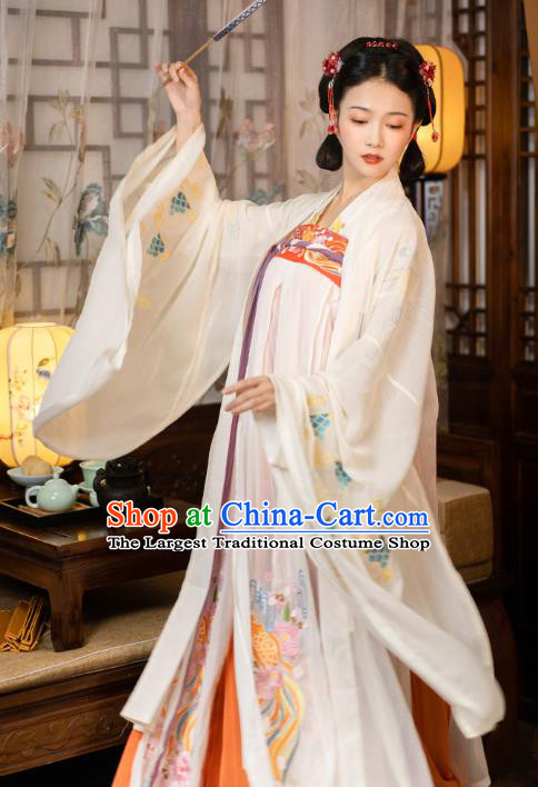 Chinese Tang Dynasty Hanfu Apparels Traditional Ancient Princess Historical Costumes Embroidered Cloak Blouse and Dress Full Set