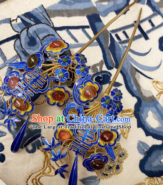 Chinese Classical Court Gems Hair Clip Women Hanfu Hair Accessories Handmade Ancient Qing Dynasty Empress Cloisonne Hairpins