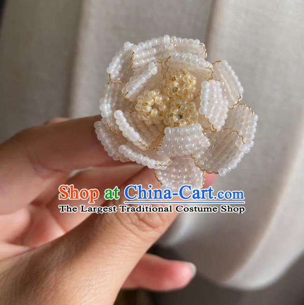 Chinese Classical Court White Beads Flower Hair Clip Women Hanfu Hair Accessories Handmade Ancient Qing Dynasty Princess Hairpins