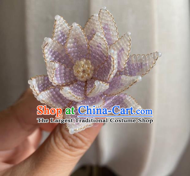 Chinese Classical Court Lotus Hair Clip Women Hanfu Hair Accessories Handmade Ancient Qing Dynasty Princess Lilac Beads Hairpins