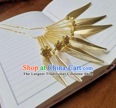 Chinese Classical Hair Clip Women Hanfu Hair Accessories Handmade Ancient Tang Dynasty Court Golden Leaf Hairpins