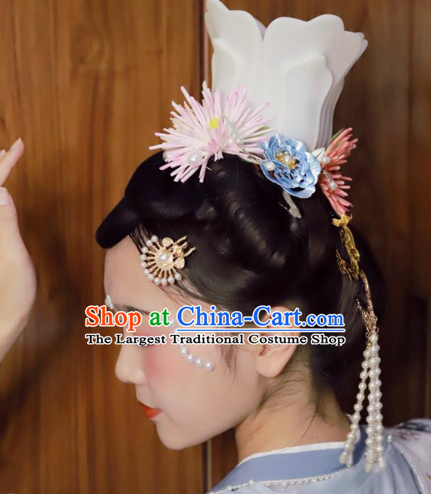 Chinese Classical Ancient Imperial Concubine Hair Crown Women Hanfu Hair Accessories Handmade Song Dynasty Court Lotus Hairpin