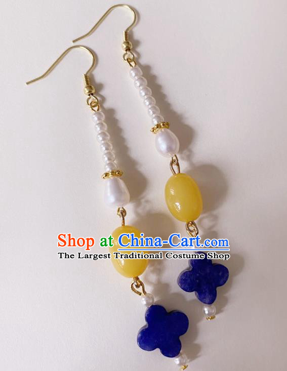 Handmade Chinese Classical Cheongsam Pearls Ear Accessories Eardrop Ancient Hanfu Ceregat Earrings